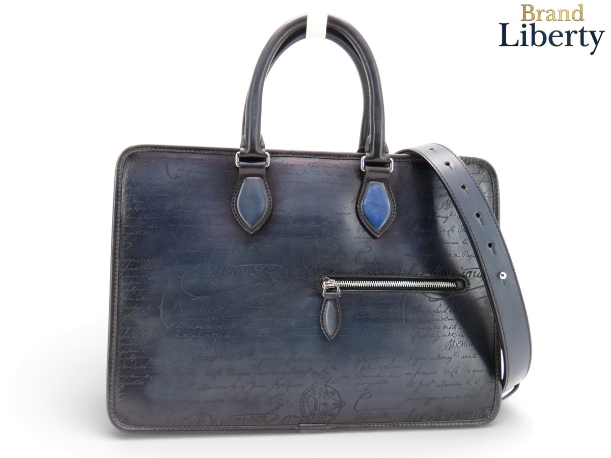 美品ベルルッティBerlutiカリグラフィアンジュールスモールスクリットレザー2WAYブリーフケースビジネスバッグ書類かばんダークネイビーヴェネチアレザー1_JOUR_MINI_NEO-V2
