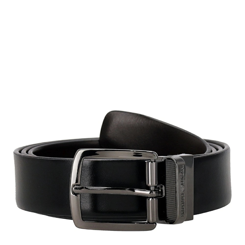 EMPORIO ARMANI Y4S576-Y748I-88044 エンポリオ アルマーニ メンズ ストリンガシステム対応 リバーシブル ベルト カーフレザー ブラック×ダークブラウン×ガンメタル
