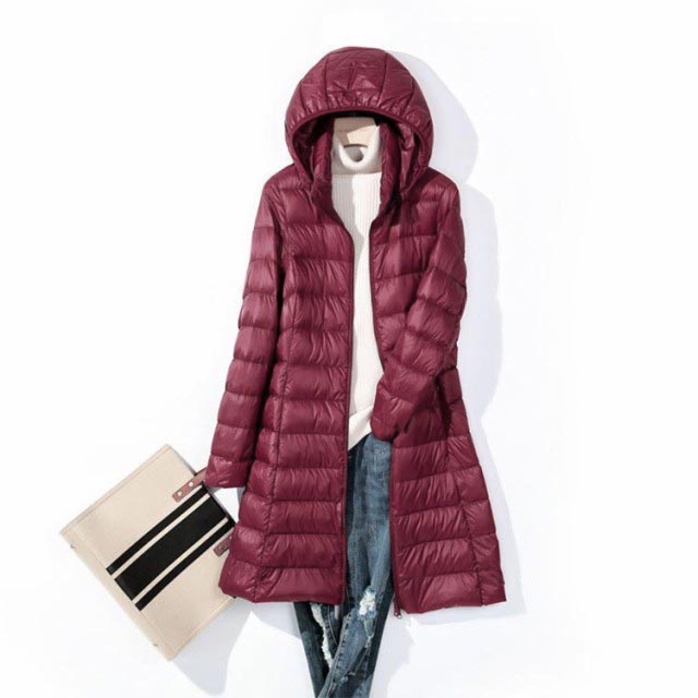 ダウンコートロング丈ライトダウンレディース40スタンドカラー立ち襟インナーコートロングダウンコートスリム軽量薄秋冬防寒保温冬服通勤フード付きポケット付き