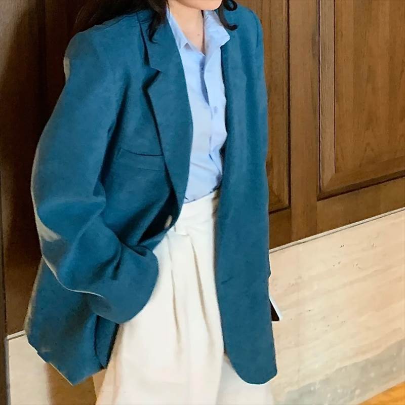 アウター ジャケット コート レディース ブルー コーデュロイ テーラードジャケット シングルブレスト おしゃれ 大人可愛い 長袖 ミドル丈 カジュアル 大人かわいい こなれ感 インスタ映え アイテム