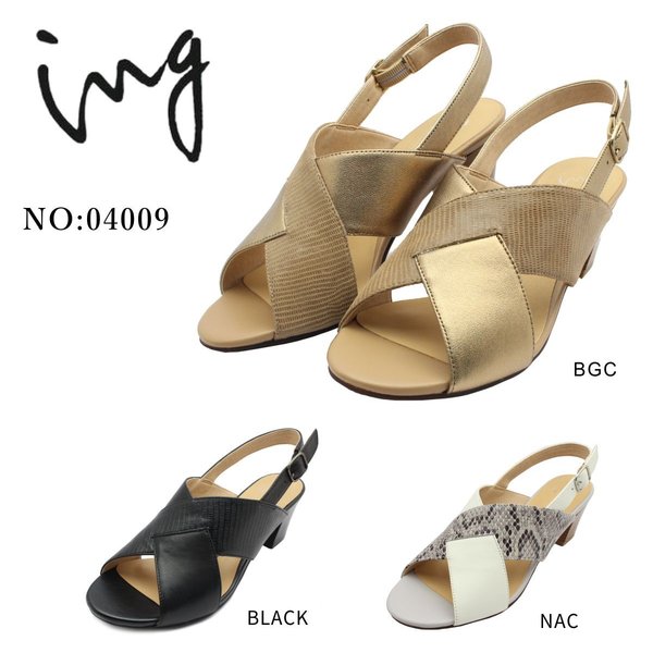 イング ing レディース 04009 IGAA サンダル クロスデザイン バックバンド 本革 婦人靴