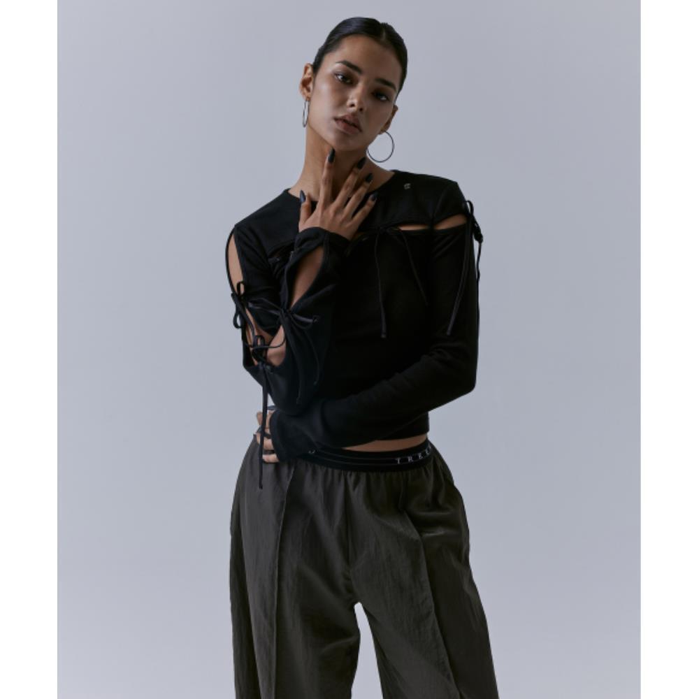 TREEMINGBIRD Slit Strap Long Sleeve Black TM2479TS004M