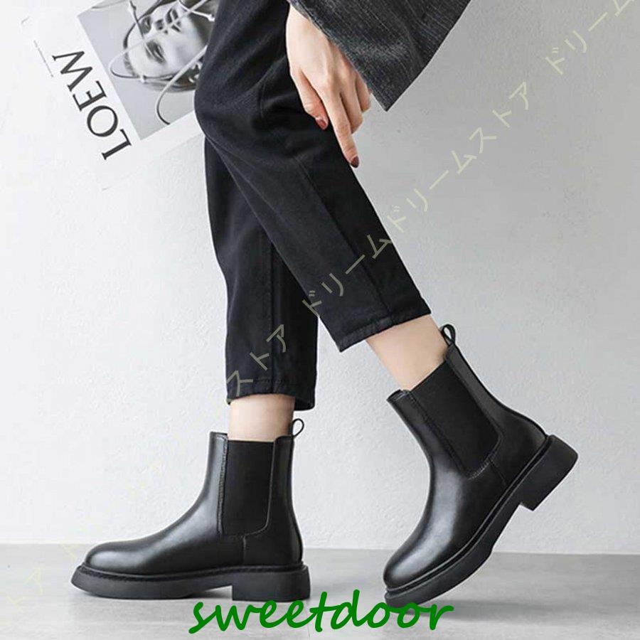 ショートブーツ レディース 本革 レザー 黒 ショート サイドゴア ローヒール 美脚 秋 冬 オシャレ ヒール 3cm ブーツ カジュアル アンクルブーツ