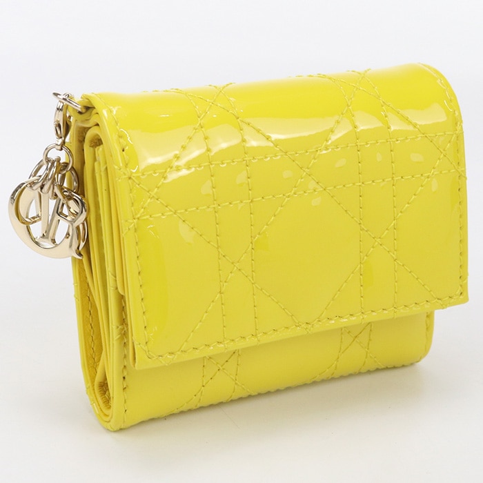 ロータスウォレット S0181 OVRB 三折財布 パテントカーフ イエロー【中古】 レディース