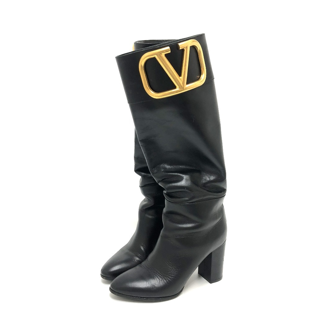 VALENTINO ヴァレンチノ ブーツ ビックロゴ ロングブーツ 靴 レザー ブラック