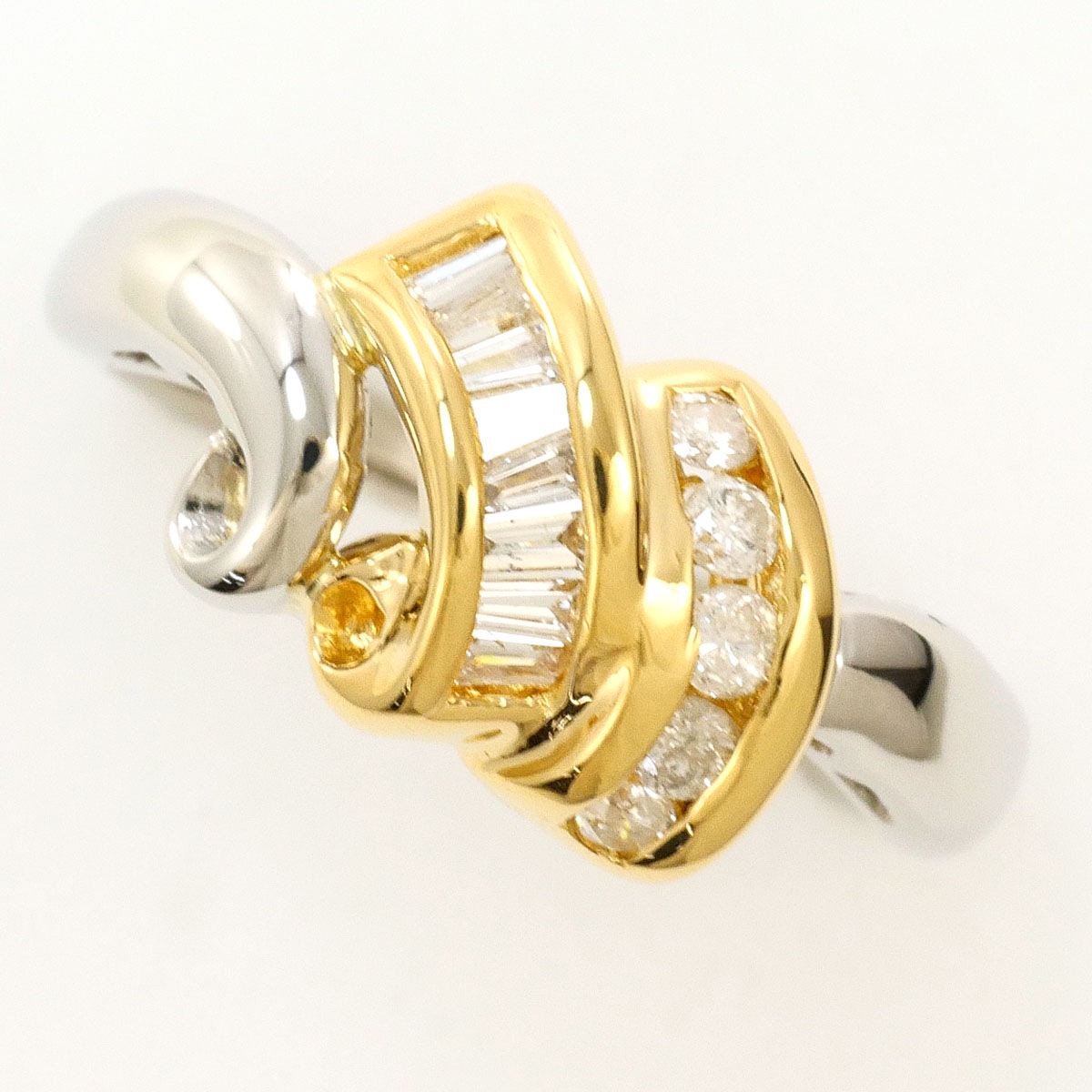 PT850 プラチナ K18 18金 YG イエローゴールド リング・指輪 9.5号 ダイヤモンド 0.30ct カード鑑別書 総重量約4.4g 中古