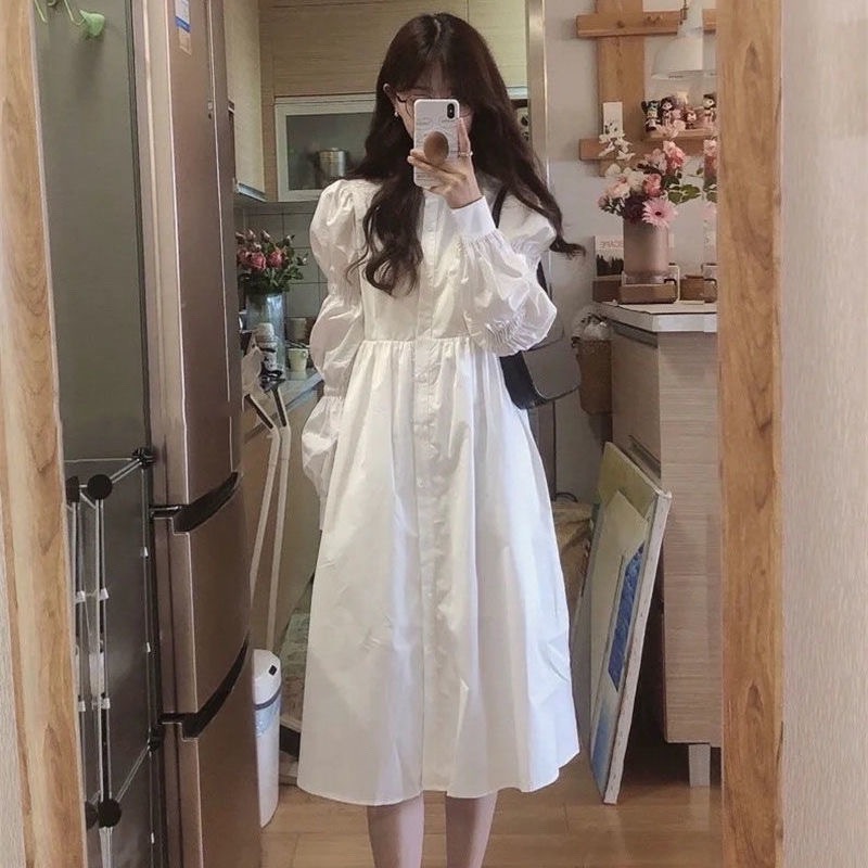 ワンピース 膝下 ミモレ ミモレ丈 袖あり 長袖 ボリューム袖 Aライン 大人可愛い きれいめ シンプル カジュアル 大人 上品 おしゃれ お洒落 大人女子 こなれ感 ラブリー キュート エレガント