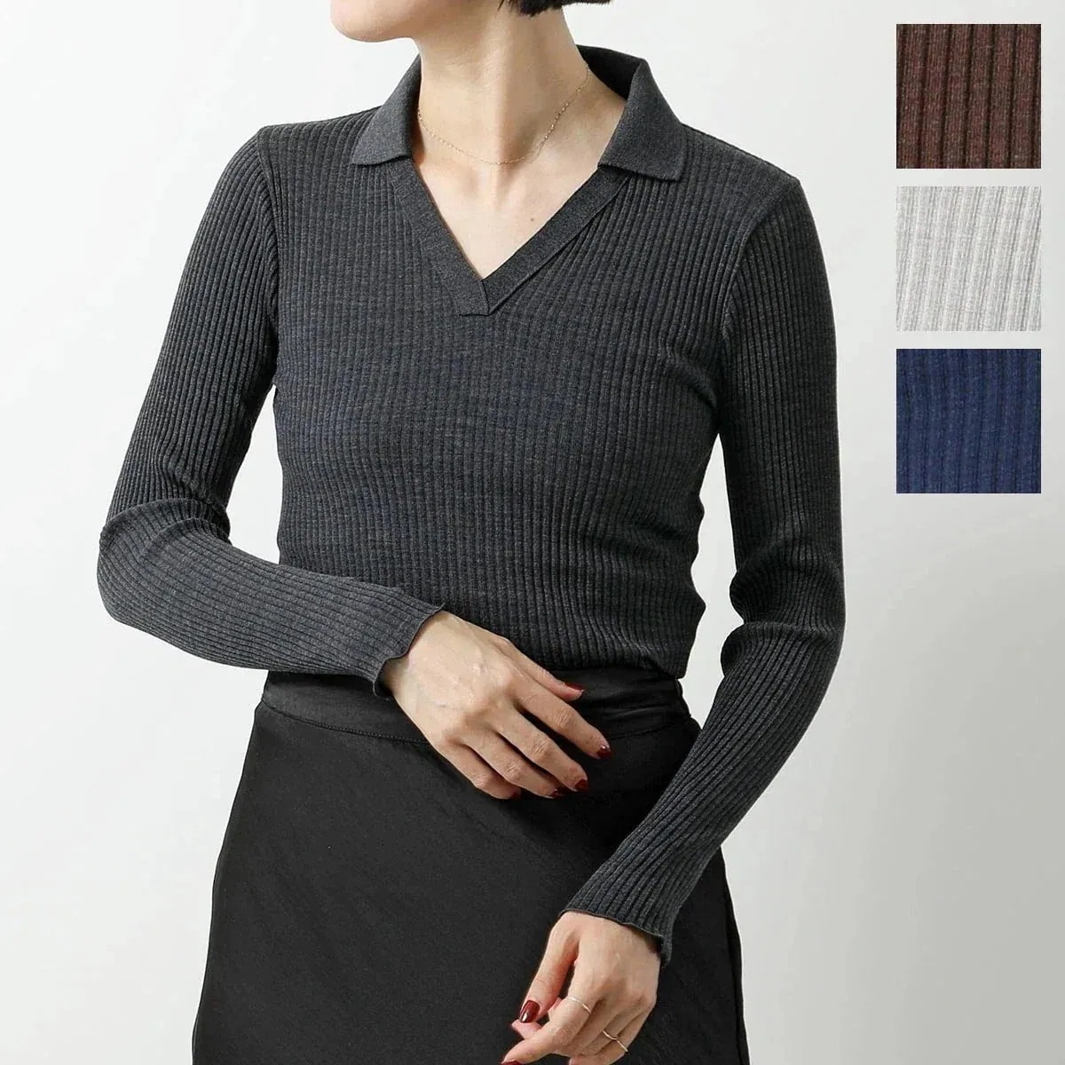 Oscalito オスカリート 長袖ニット 6890 レディース ウール シルク リブ トップス カットソー Vネック メローロック カラー4色】