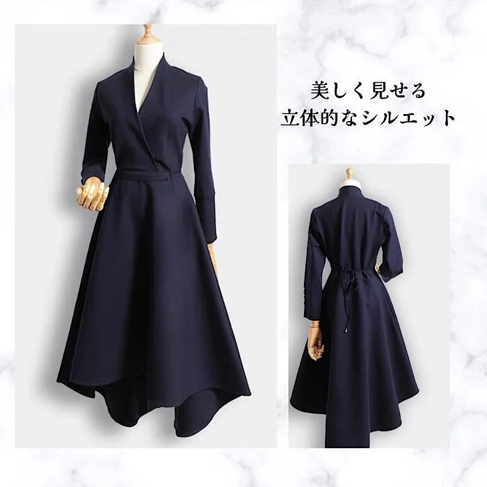 【急速出荷!】ワンピース レディース40代 フォーマル 春 春物 きれいめ Aライン 膝丈ワンピース ロングワンピース上品 長袖袖 Vネック 無地 膝丈ワンピース 着痩せ オシャレ 結婚式ドレス エ