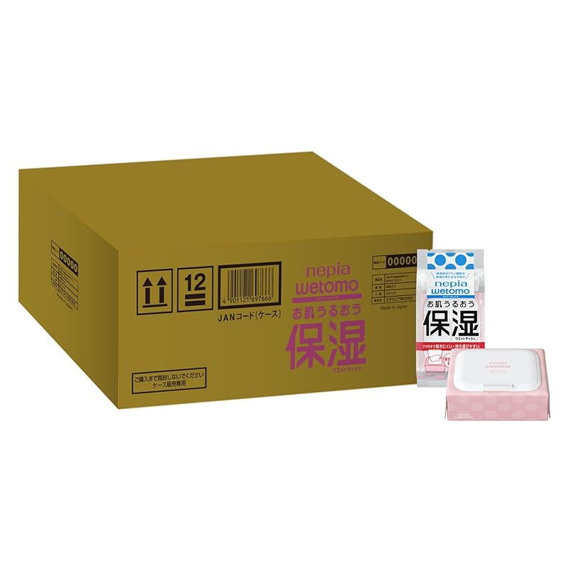 ネピア wetomo お肌うるおう 保湿ウエットティシュ ノンアルコールタイプ 無香料 46枚入り×12個【コンパクトケース品】