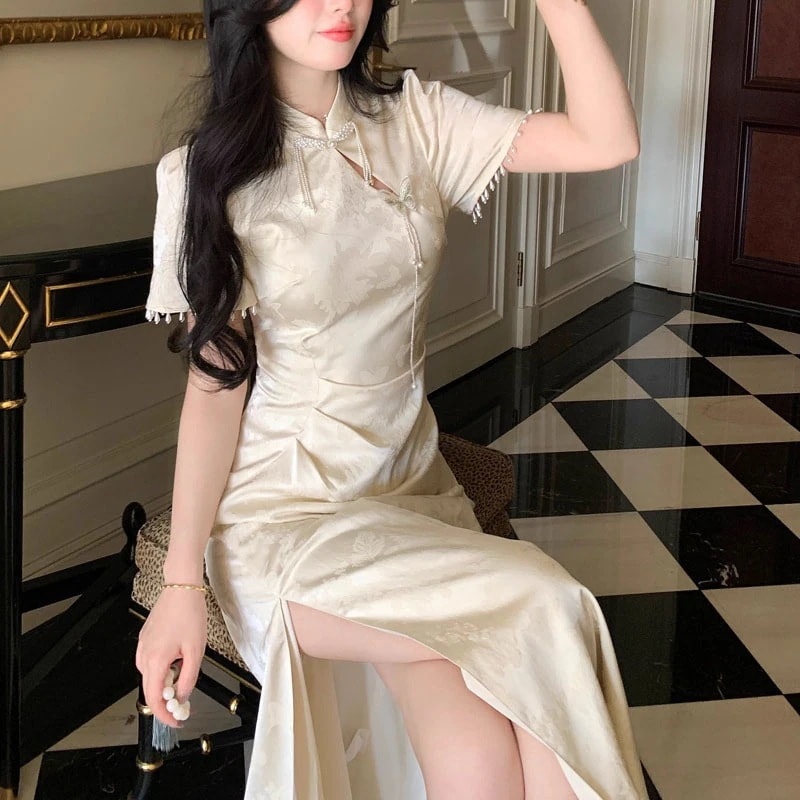 【急速出荷!】新作 チャイナドレス パーティードレ スーツロングドレス ウェディングドレス パーティードレス 花嫁ドレス ベアトップ ロングドレス 二次会 白ホワイト