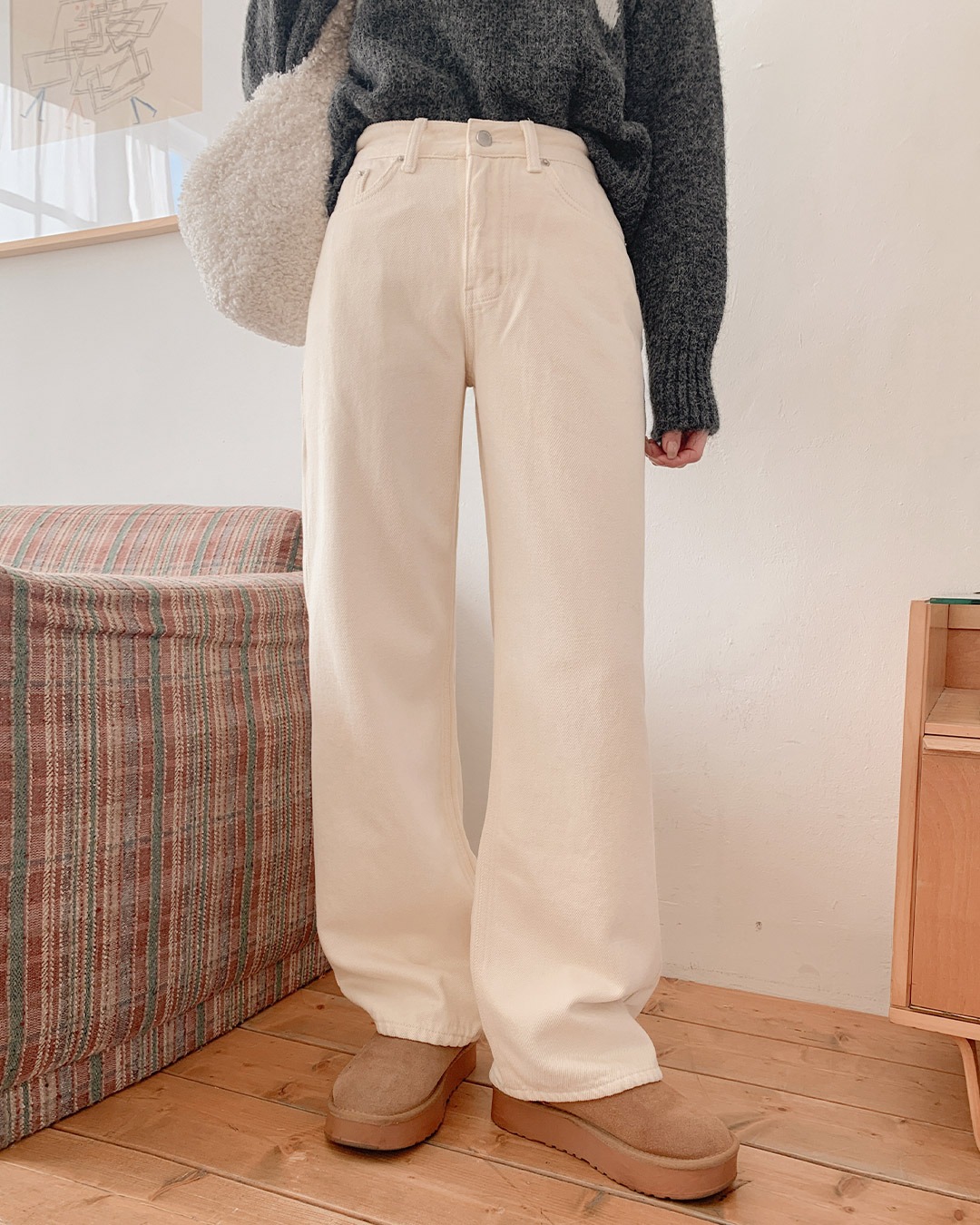 裏起毛コットンワイドパンツ韓国ファッション レディース