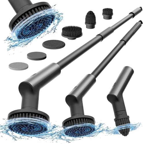 電動スピンスクラバー 電動 掃除ブラシ コードレス 2段階回転速度 IPX7防水 6種類交換ブラシ 90-120cm伸縮ロッド 低騒音 Type-C充電 MAX90分使用 軽量 コンパクト 家庭用 年