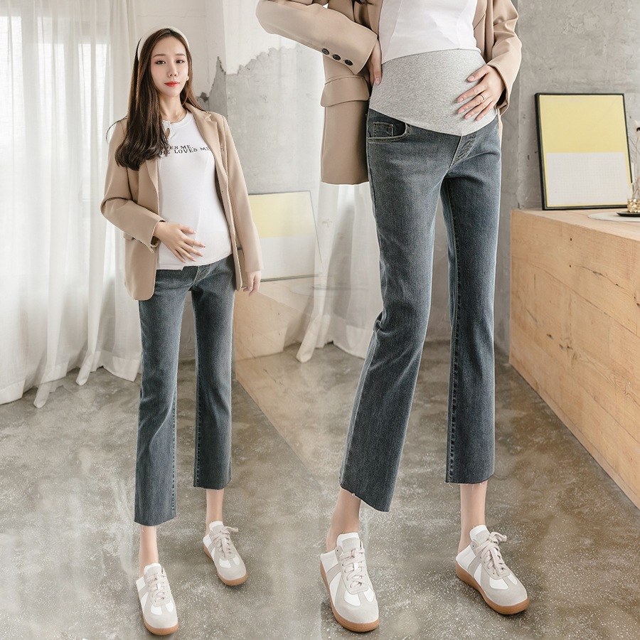 【送料無料】マタニティ デニム パンツ 裏起毛 ハイウエスト ボトムス ストレート 美脚 快適