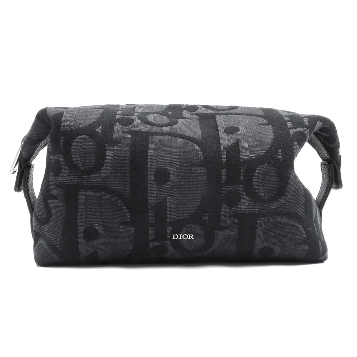 Christian Dior クリスチャンディオール マキシ オブリーク ジャガード ポーチ ブラック 2ESCA 495YXL H03E クラッチ ユニセックス 中古 美品