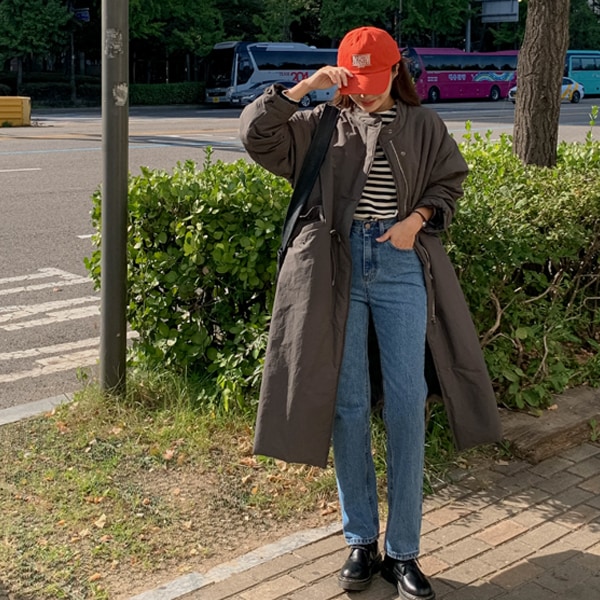 韓国ファッション ウエスト ストリング 4オンス オーバーフィット ジップアップ ミリタリー ジャンパー