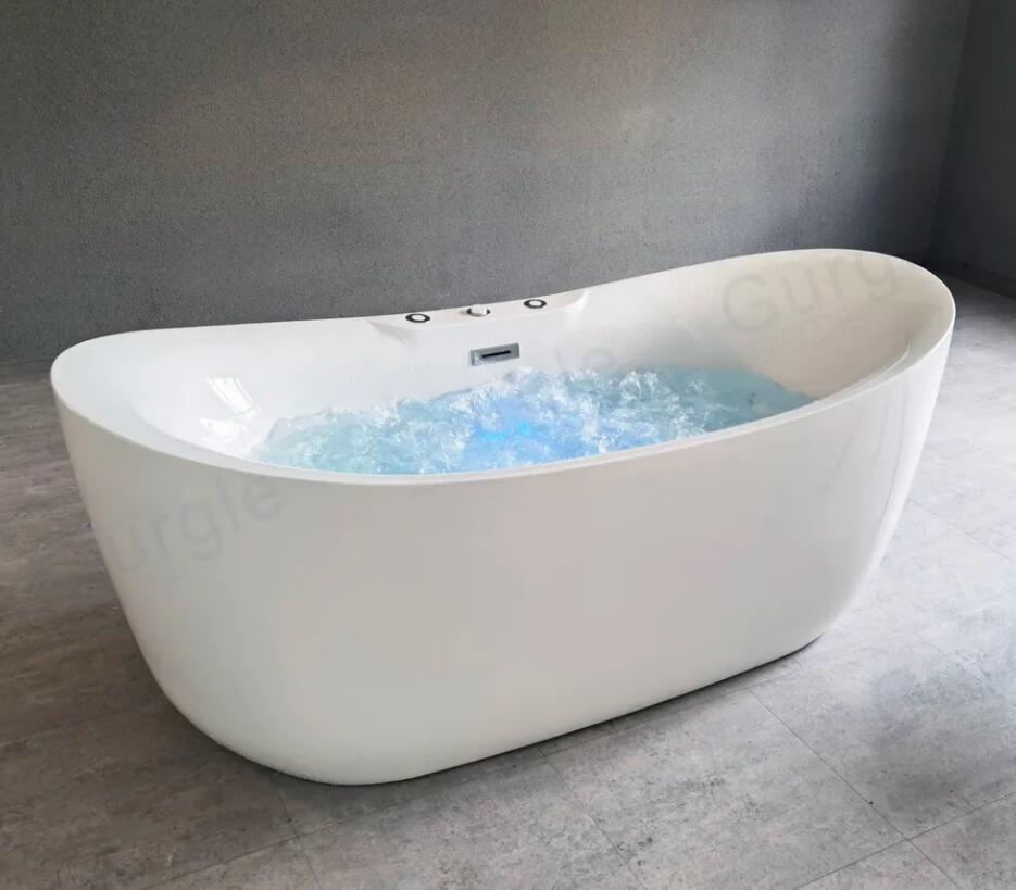 マッサージバスタブ屋内自立型スパ浴槽アクリルエアジェットタブジャクジーバスタブ アクリル自立型バスタブ現代的なオーバーフローとドレイン付き