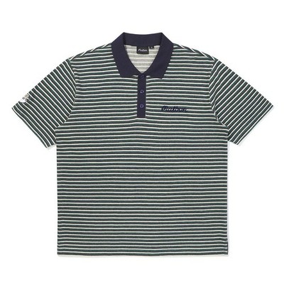 Malbon Golf純正ストライプ柄ハーフジップカラーTシャツ グリーン（メンズ）