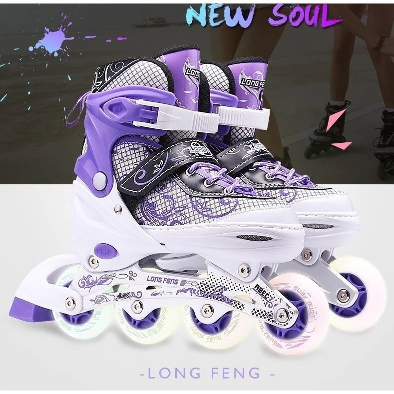 【3日で出荷】インラインスケートシューズ 3カラー展開 光ウィール 大人用子供用 サイズ調整可能 スケートシューズ3607