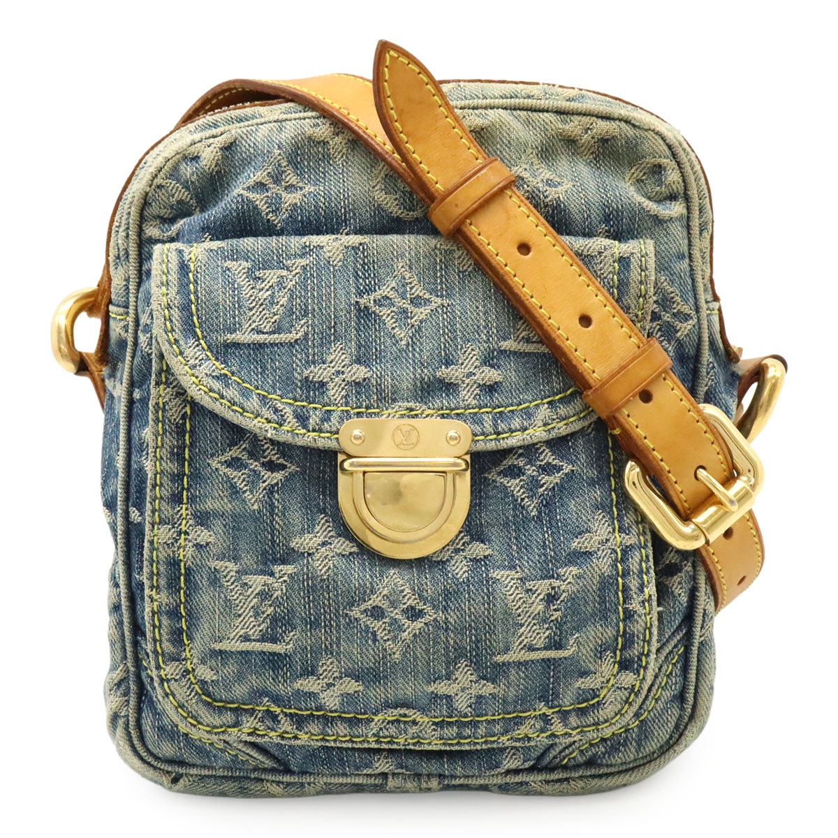 モノグラムデニム カメラバッグ ショルダーバッグ ポシェット 斜め掛け ブルー 青 M9534