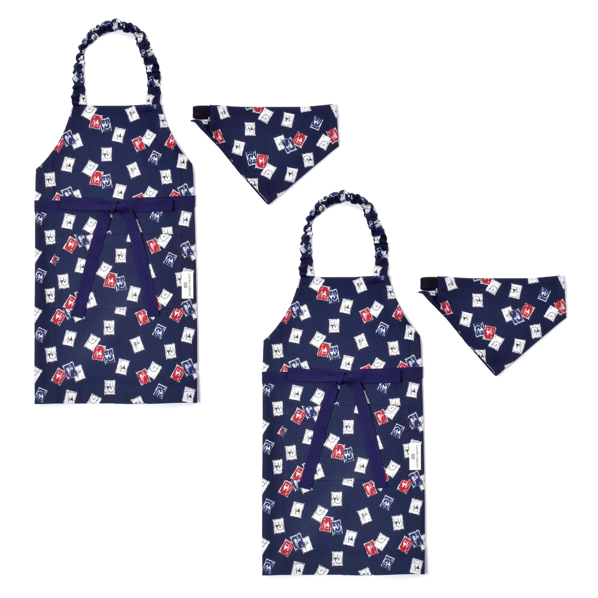 COLORFUL CANDY STYLE LAURA ASHLEY 子どもエプロン(100～120cm) Stamps (Ivory) 2枚セット おしゃれ 子供用 子供 こども エプロン 三角巾 セ