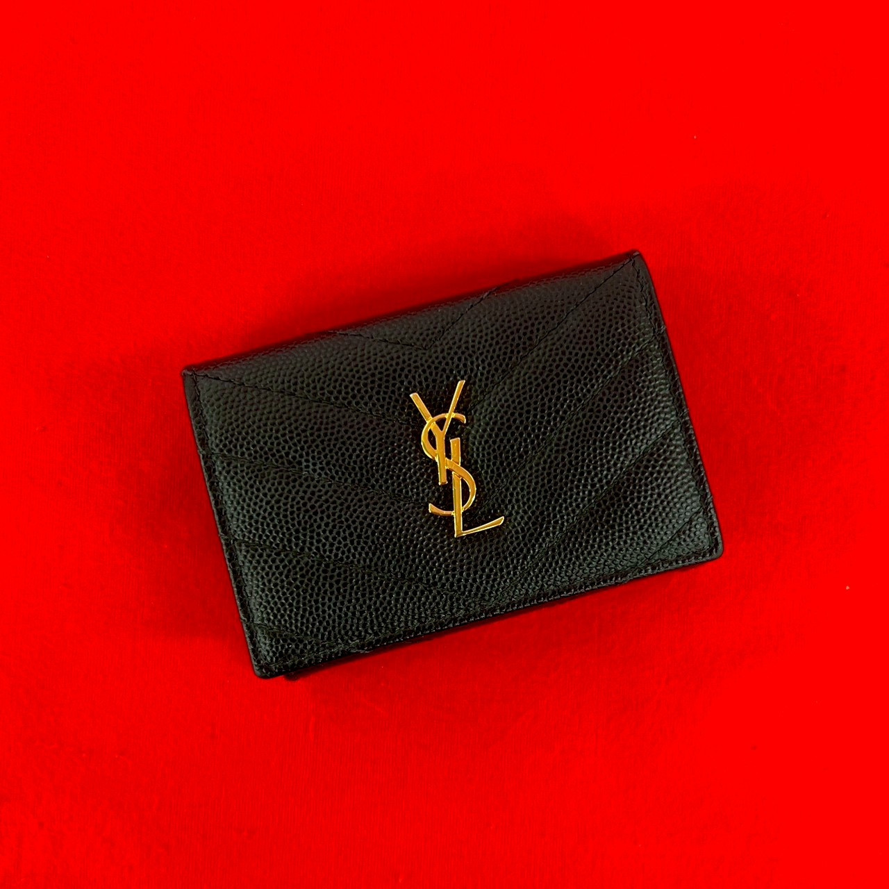 YSL ロゴ 金具三つ折り財布 レザー ブラック 54983
