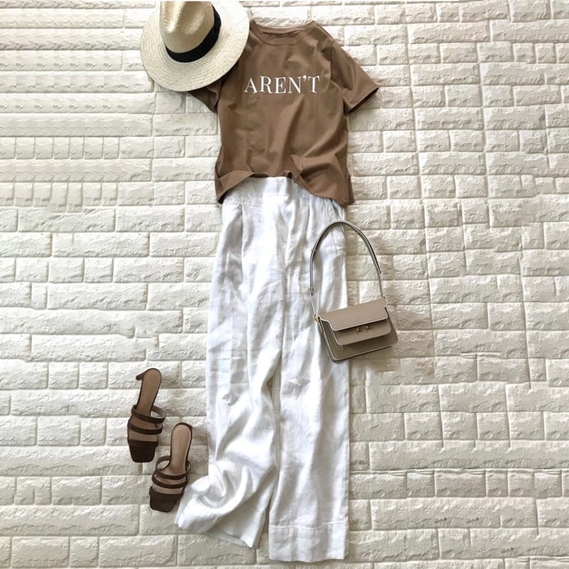 【2点セット】Basic日常簡約 シンプル 無地 アルファベット ラウンドネック 半袖Tシャツ+ ハイウエスト パンツ 2点セット