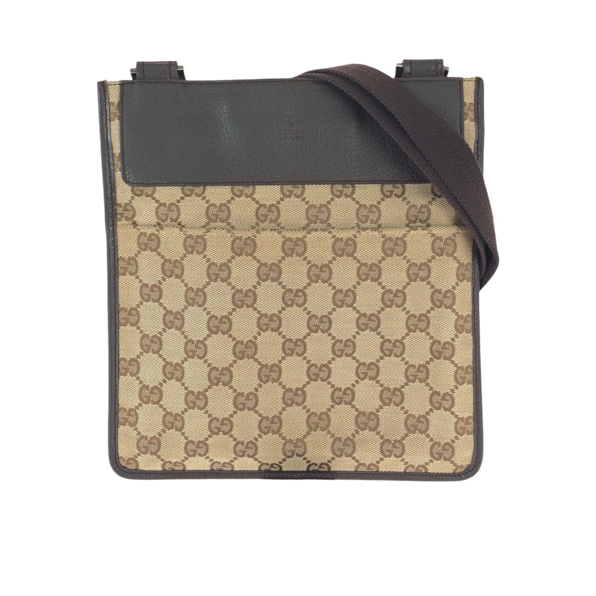 美品 ブラウン ベージュ シルバー金具 GGキャンバス/レザー 27639 ショルダーバッグ ポシェット レディース 601334