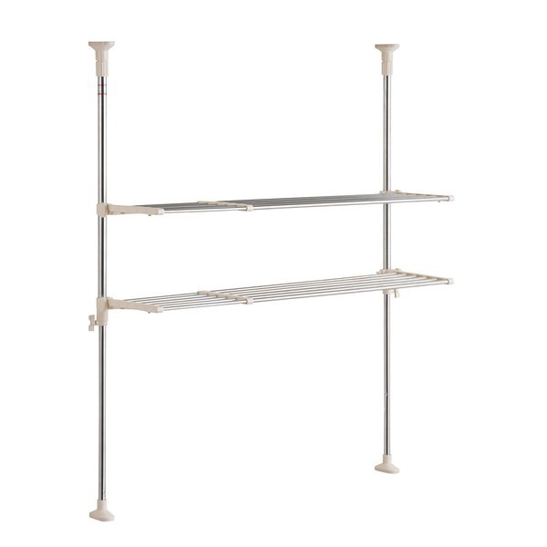 NY-1002 ステンレス つっぱりキッチンラック 2段 伸縮棚 ワームグレー