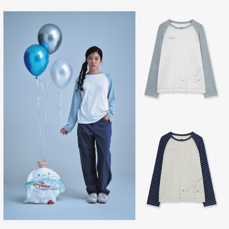 【aeae】 25FW CINNAMOROLL STRIPE KNIT SLEEVE TEE : 2COLORS
