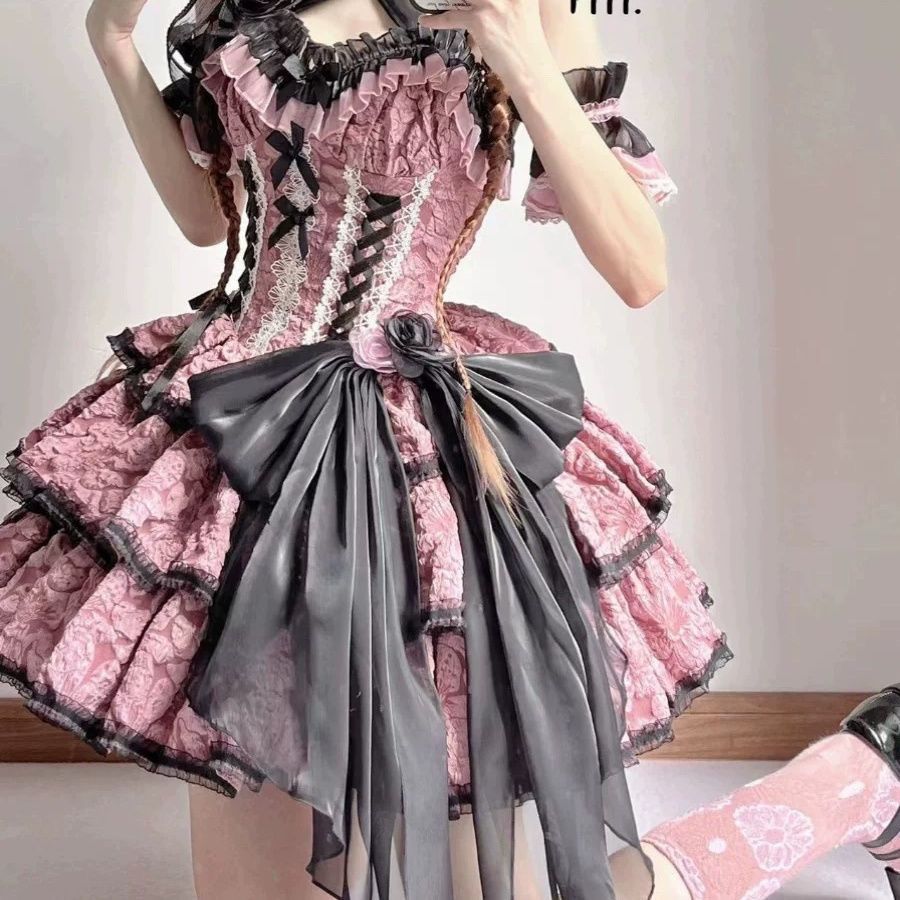 （急速出荷）ワンピースお洋服Lolitajskダークロリータゴシックワンピースプリンセス少女可愛いケーキポンポンスカートloスカート韓国ファッション