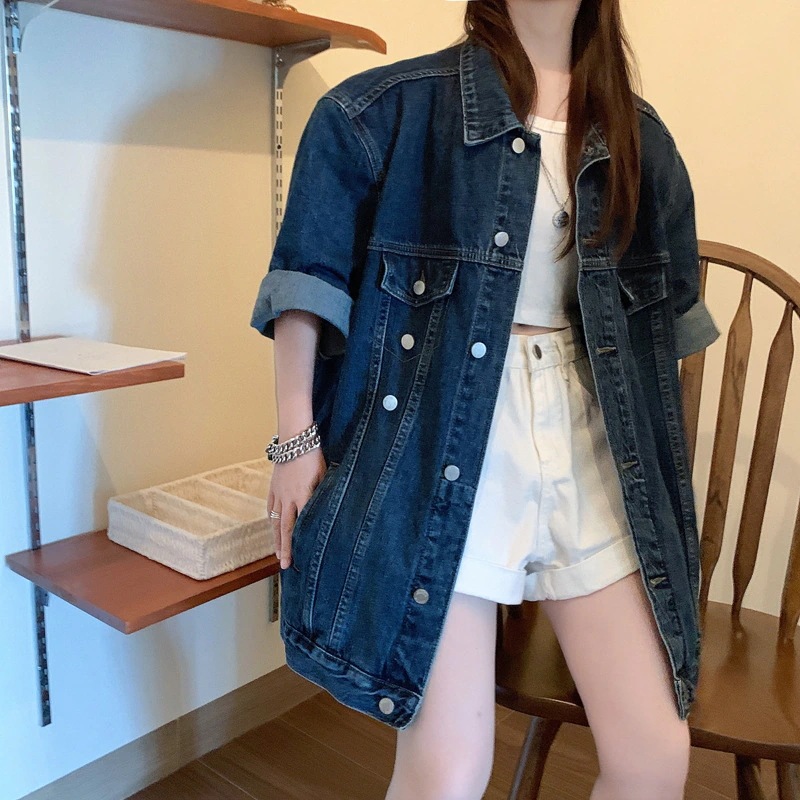 ins風 秋アウター 復古 半袖 セミロング丈 デニムのコート おしゃれ オールマッチ 上着XFZ153 4,958円
