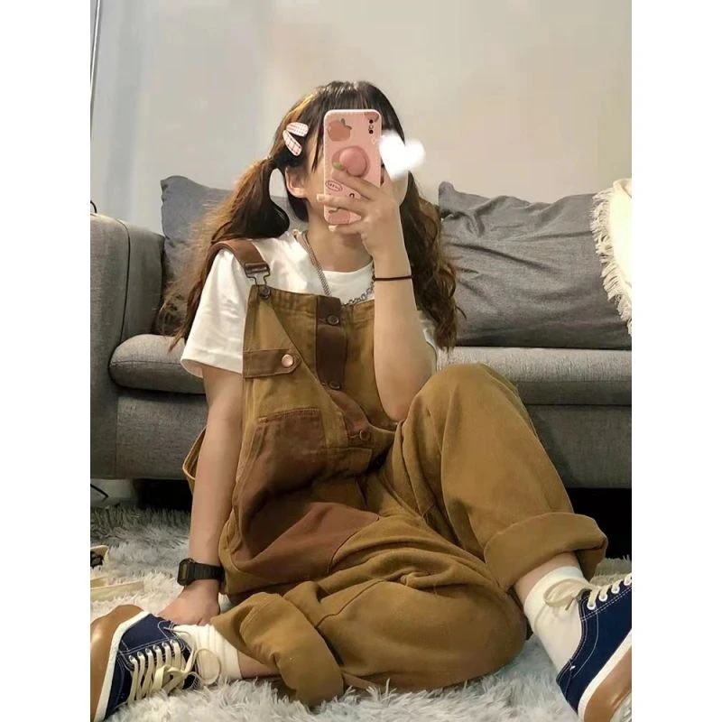 時短コーデ オーバーオール秋新作スラックスパンツコーデ完成！サロペット日系シンプルレトロオーバーオール怠惰な風ゆったりワイドパンツコーデ完成！ 5,135円