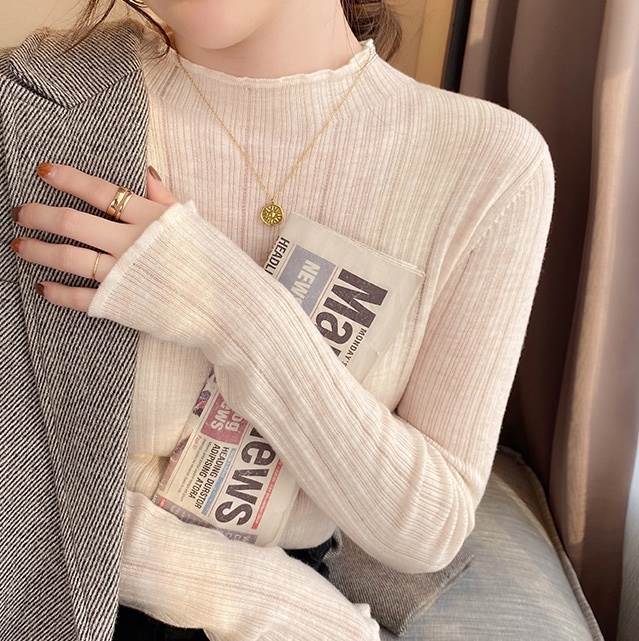 トップス レディース ニットソー セーター 袖あり 長袖 Vネック ハイネック ニット 薄手 大人可愛い きれいめ お洒落 ガーリー フェミニン カジュアル 無地 秋 冬 アプリコット ホワイト グレ