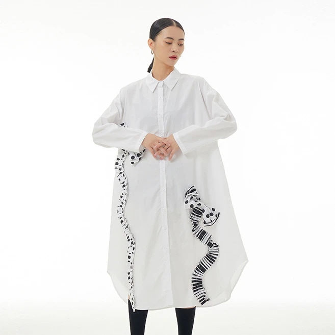 韓系オリジナル木耳元シャツスカート 2025春新型ビッグサイズ婦人服ゆったり着やせワンピース