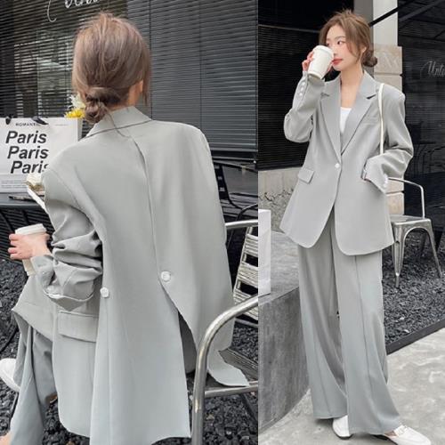 在庫限りセットアップ レディース 韓国 カジュアル 私服 パンツ スーツ ジャケット フォーマル オフィス ツーピース 無地 Vネック 春 秋 長袖 可愛い 上下セット きれいめ テーラードジャケット