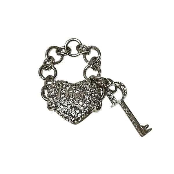 ディオール シルバー ハート＆キー チェーンリング ラインストーン リング レディース 【中古】