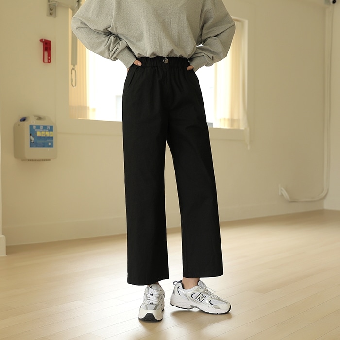 [韓国ファッション] オールバンディングワイドスパン綿パンツ