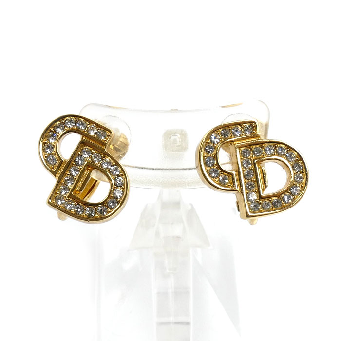 Dior ディオール GP CDロゴ ラインストーン イヤリング 5.2g レディース 中古