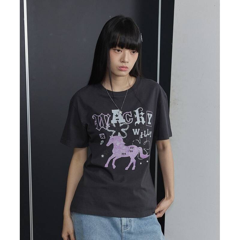 ワッキー・ウィリー WACKY WILLY レディース ホットフィックス 半袖Tシャツ チャコール WA2602STW3CH 410893