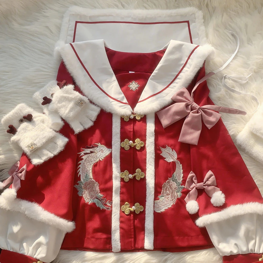 JK制服セットクリスマス幼稚園の新年セット 女性 赤 かわいい