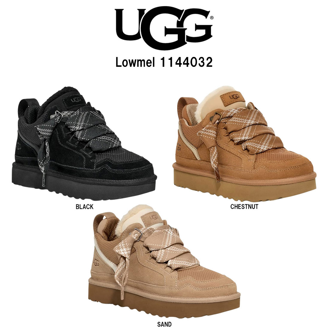 UGG レディース ローメル スニーカー シューズ スエード キャンバスメッシュ 異素材 ロゴ レースアップ 厚底 靴 W Lowmel 1144032