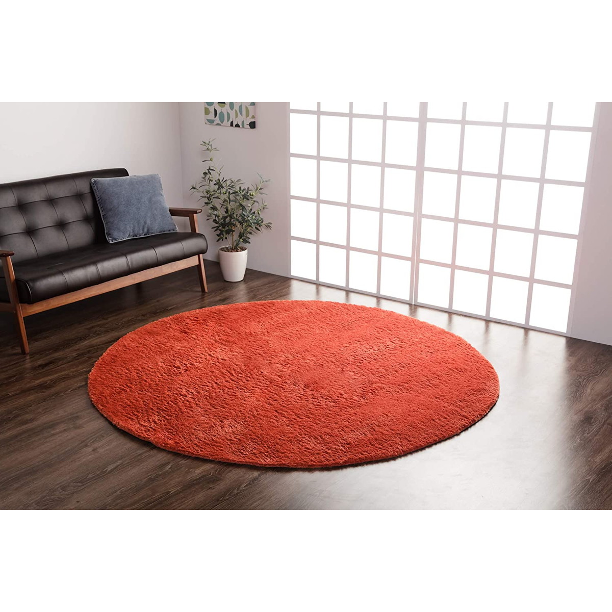 【i】ラグ カーペット 2畳 無地 シャギー調 選べる7色 円形 『ラルジュ』 オレンジ 約185cm丸（ホットカーペット対応）【北海道・沖縄・離島不可】【代引不可/沖縄・