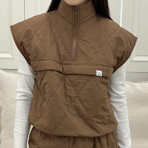 Hスタイル(DK)ダイヤヌビハーフジッパーベスト 冬 女性 パディングベスト チョッキ ヌビ アノラック ハーフジップ