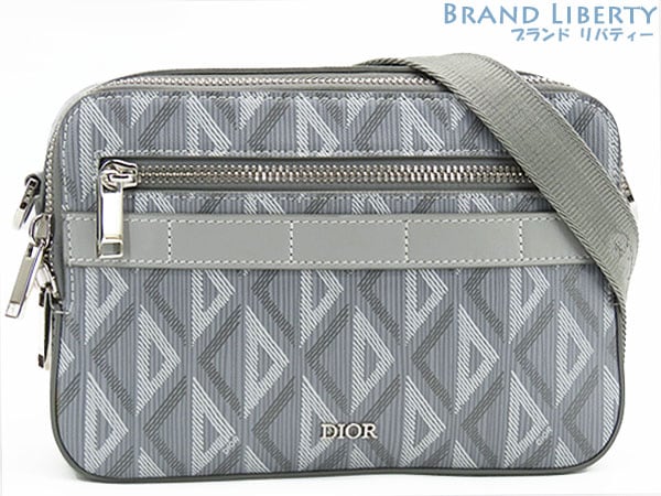 ほぼ新品クリスチャンディオールCDダイヤモンドサファリメッセンジャーバッグ斜め掛けショルダーバッググレーコーティング