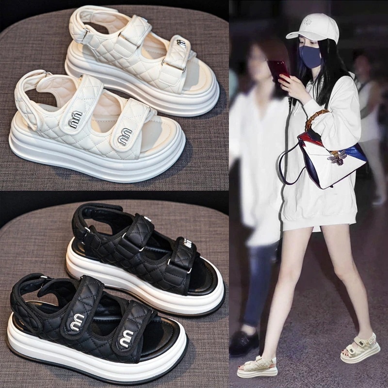 Xiaoxiangfeng サンダル レディース 2024 ベルクロ厚底ビーチサンダルスポーツトレンディレディースシューズ