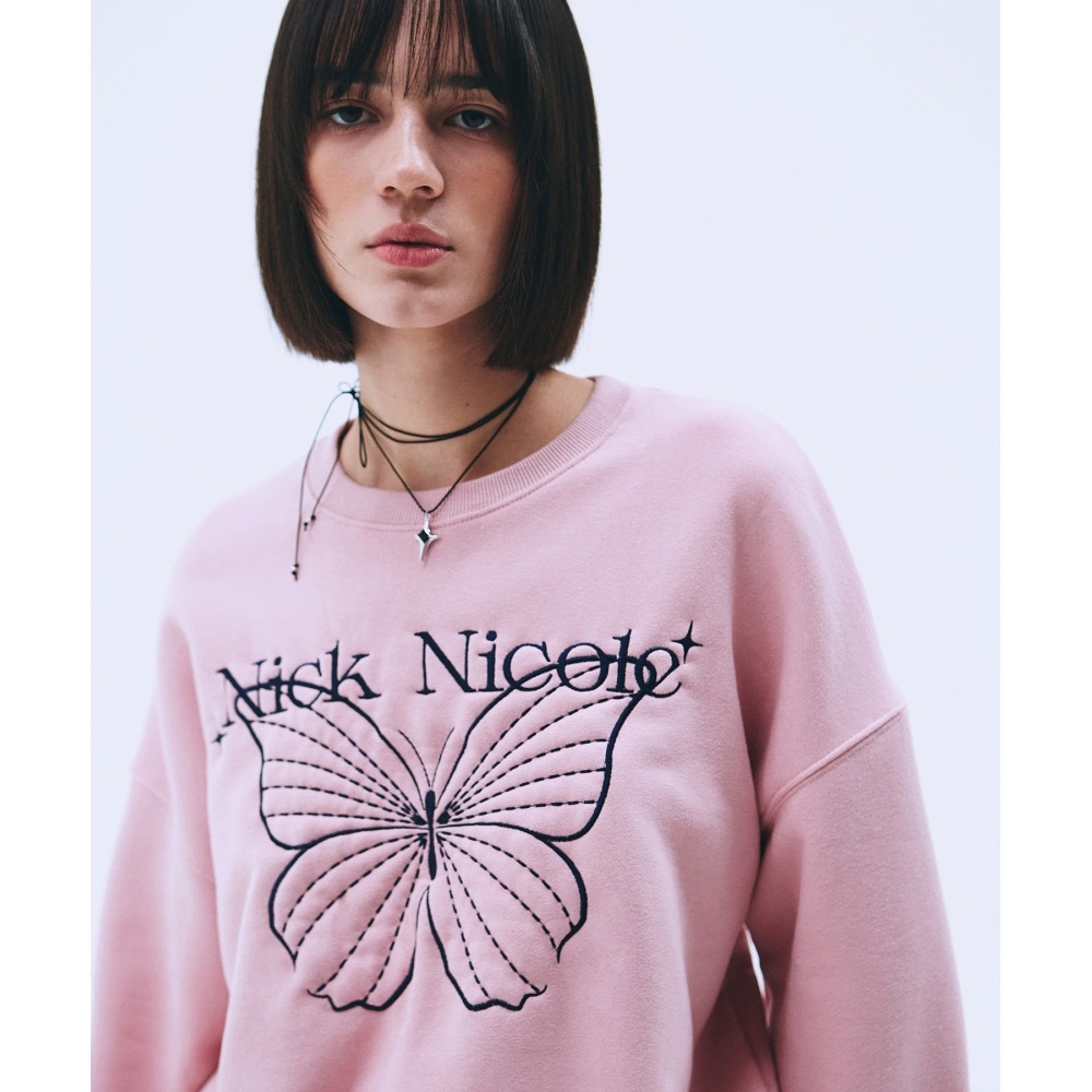 ニック&ニコールシャインバタフライスウェットシャツ_ピンクネイビー