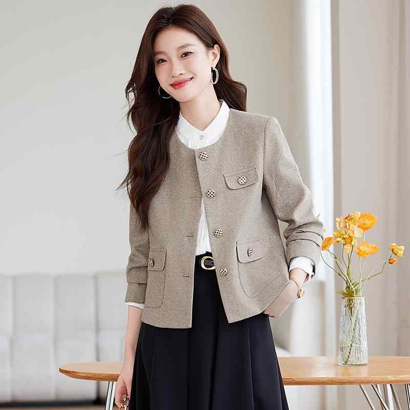 レディース ブレザー 春秋 ファッション ラウンドネック ショート トップス カーディガン ハイエンド おしゃれ カジュアル シンプル ビジネス オフィス 通勤