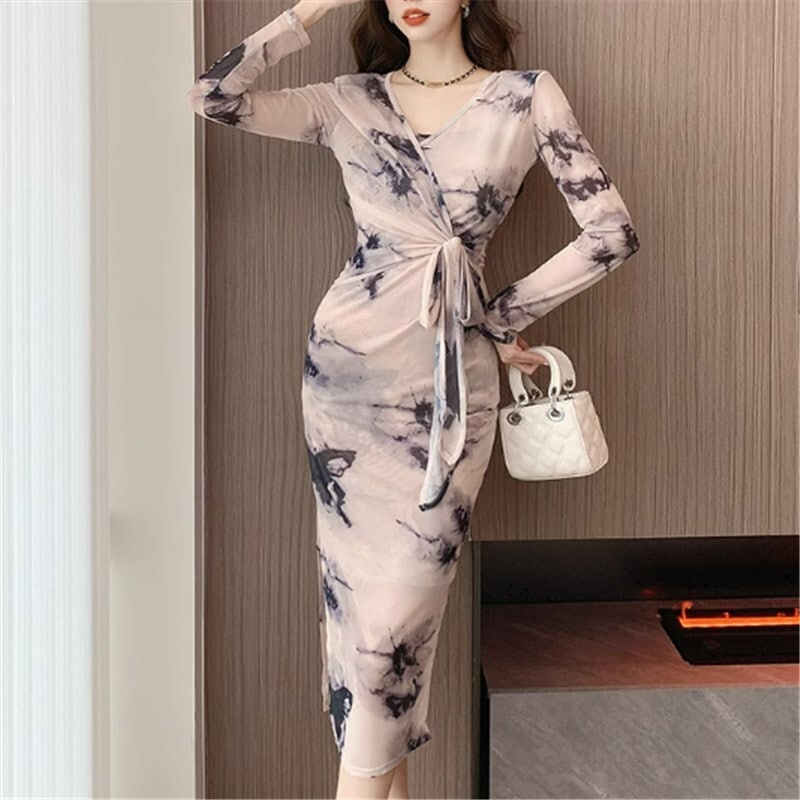 ドレス パーティドレス 二次会ドレス ミモレ丈ドレス セクシードレス ミモレ 袖あり 長袖 Vネック スリム かわいい 大人可愛い きれいめ シンプル 大人 上品 おしゃれ かっこいい 大人女子