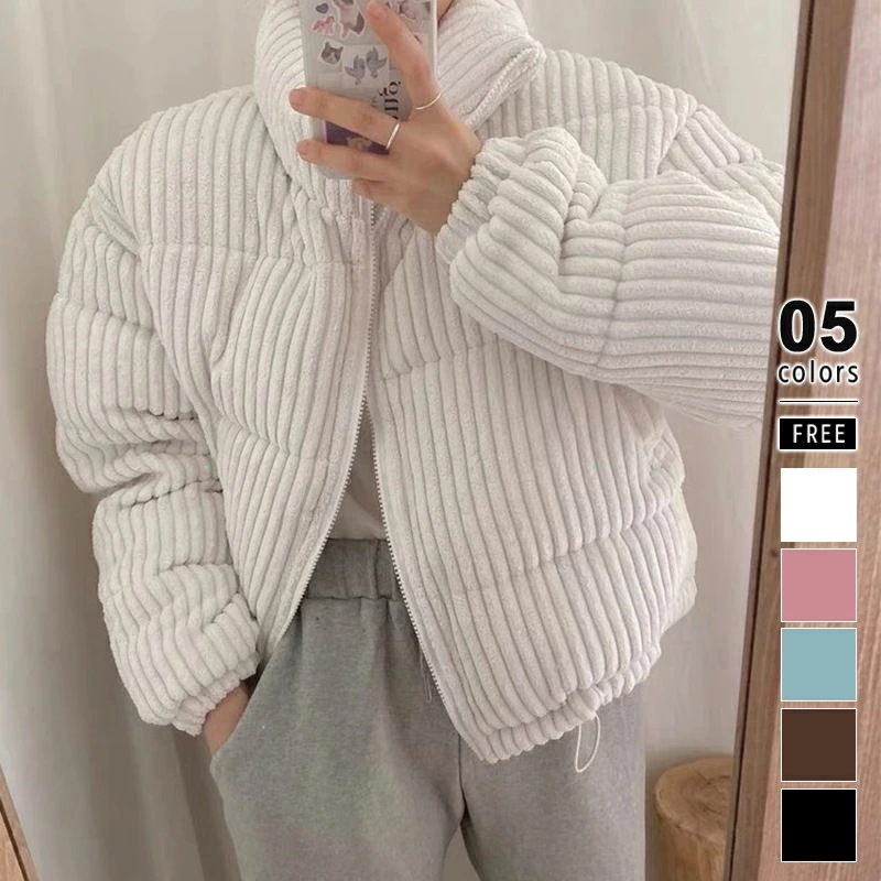 【迅速な出荷】コーデュロイ 中綿 ブルゾン ショート丈 ジャケット もこもこ アウター レディース ショート 軽い 暖かい 長袖 中綿ブルゾン 中綿ジャケット スタンドネック 羽織り コーデュロイジャ